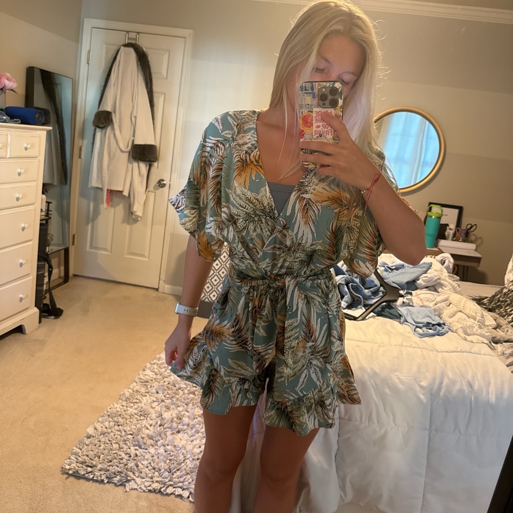 Tropical Leaf Print Romper